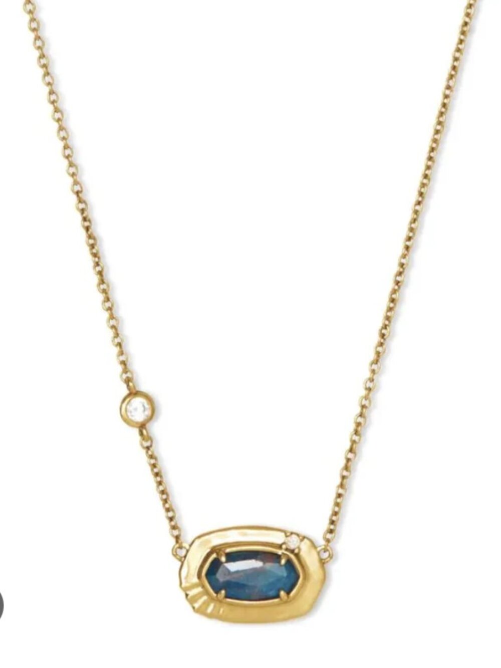 Kendra Scott Anna Pendant Necklace Dark Blue Green Stone Gold Plated Chain CZ